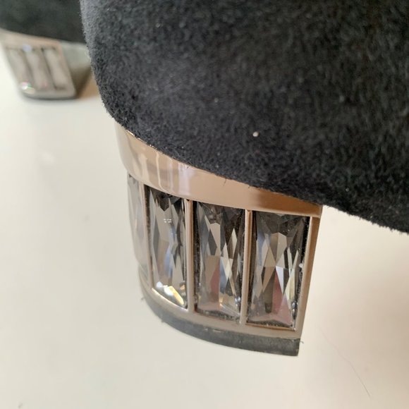 Black suede booties with crystal heel - Picture 3 of 8